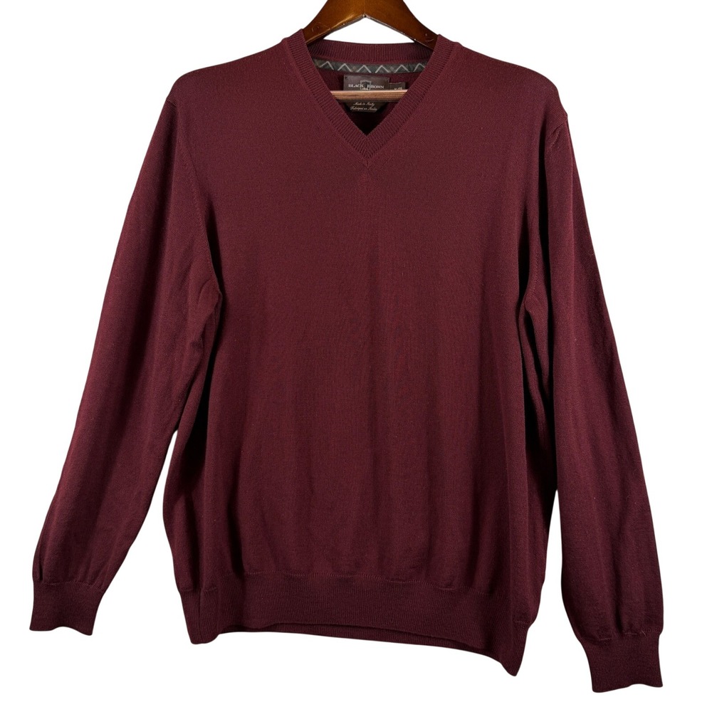 Black Brown 1826 Men's XL 100% Italian Merino Wool V-Neck Sweater Burgundy Italy